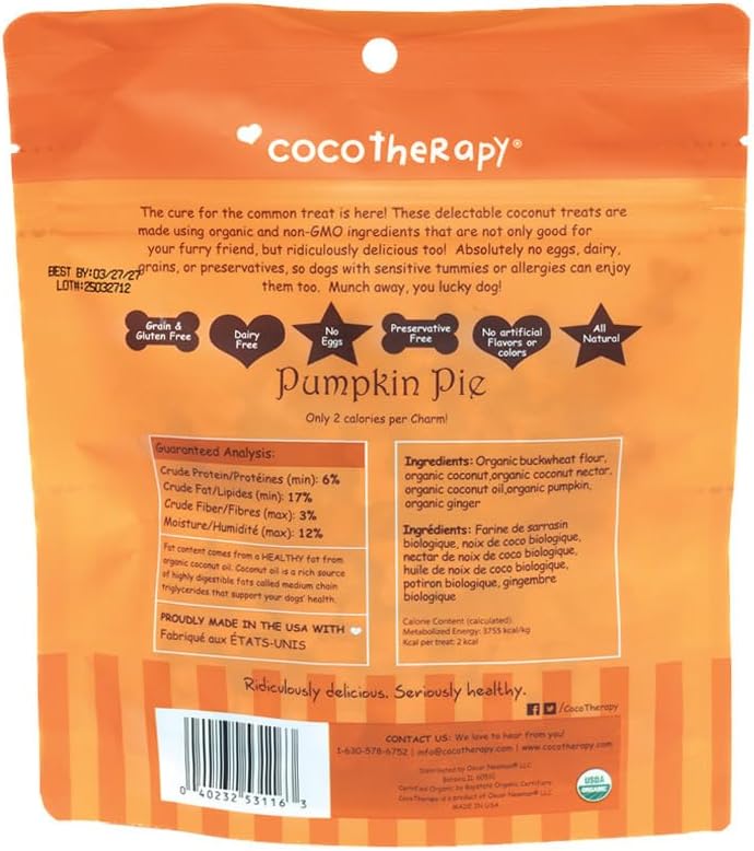 Cocotherapy Coco-Charms Training Treats – Pumpkin Pie, (1 Pouch), 5 Oz.