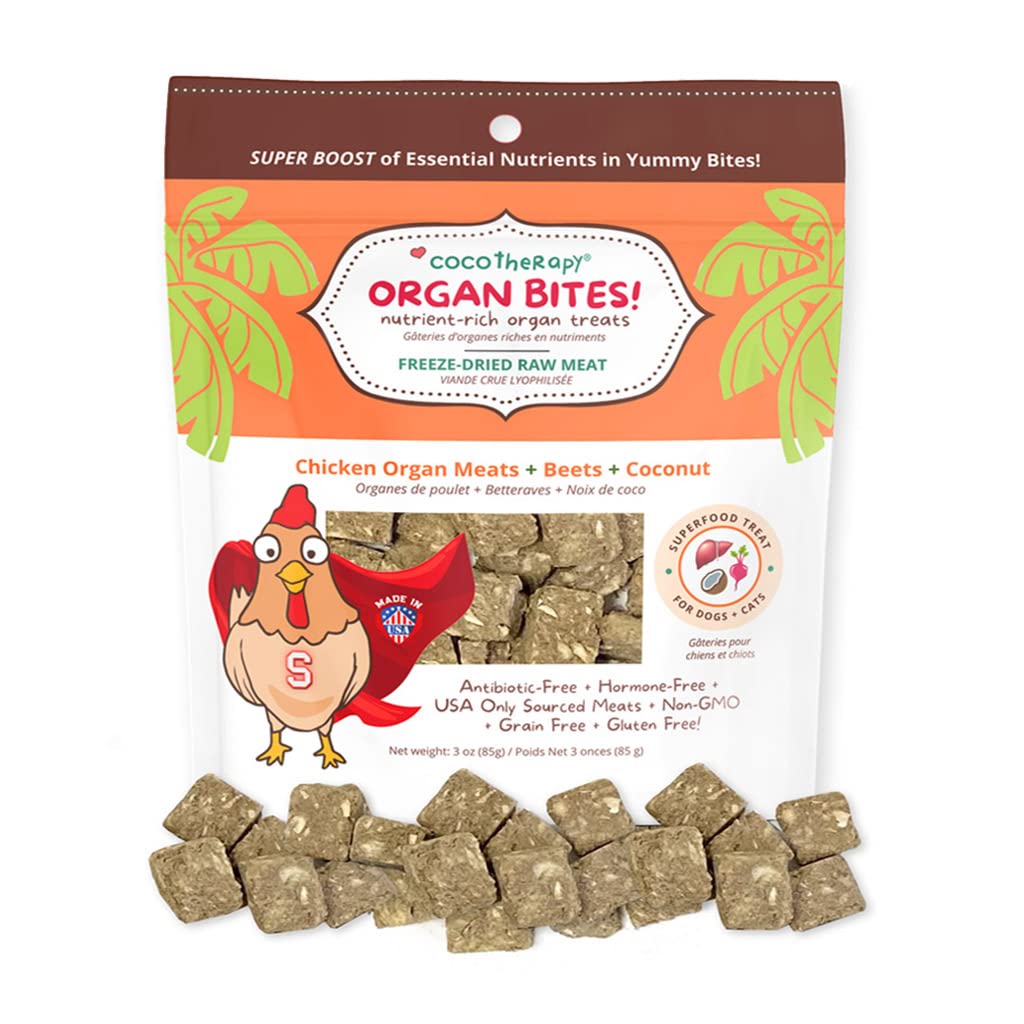 CocoTherapy Organ Bites! Dog and Cat Treat (Pork + Apple), 3 Oz.
