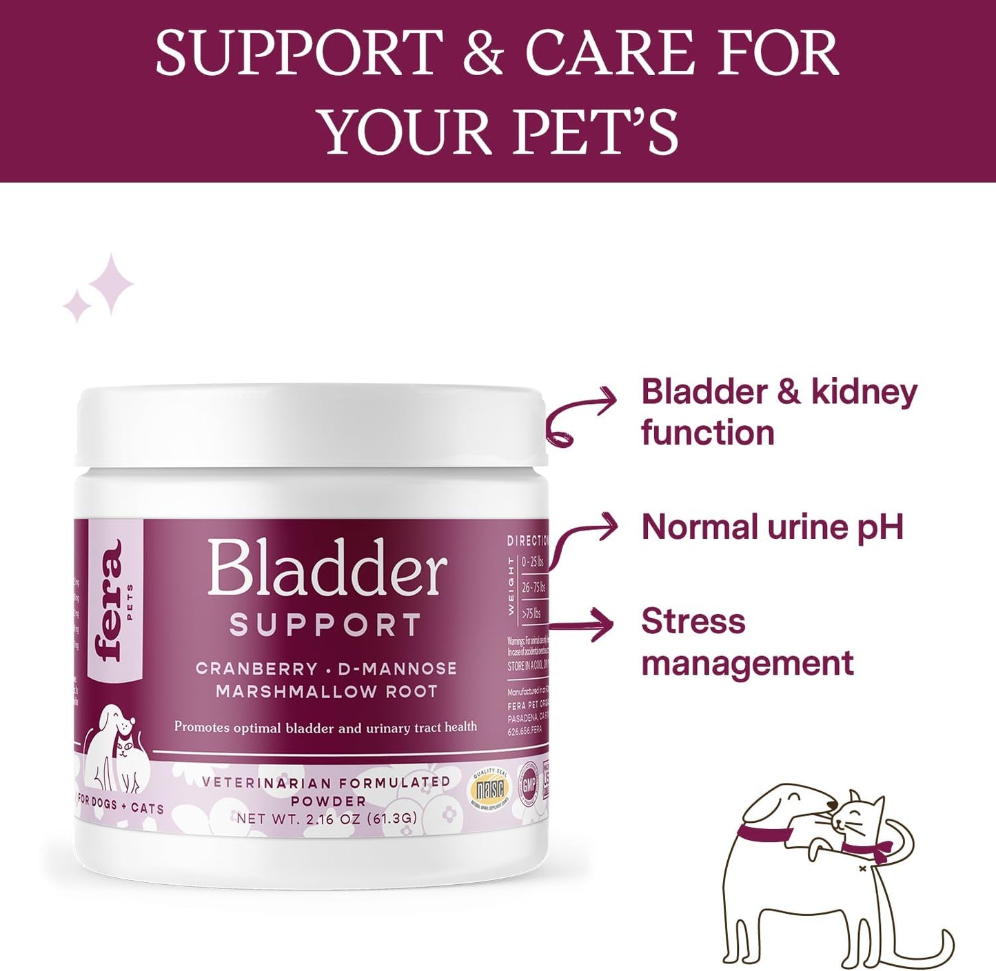Fera Pet Organics Bladder Cranberry Supplement for Dogs & Cats - Vet Created - Kidney & Urinary - D-Mannose - Cranberry, Stinging Nettle - 60 Scoops