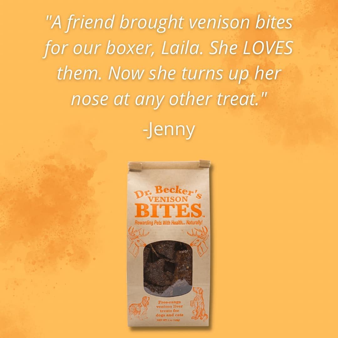 Dr. Becker's Venison Bites | 100% Pure Meat Protein | Grain Free Liver Training Treats for Dogs & Cats, 5 oz