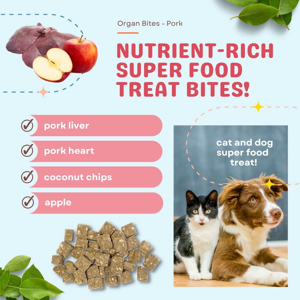 CocoTherapy Organ Bites! Dog and Cat Treat (Pork + Apple), 3 Oz.