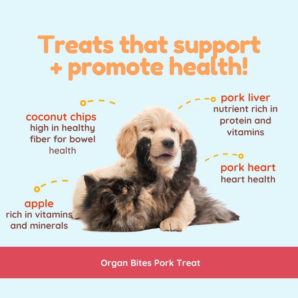 CocoTherapy Organ Bites! Dog and Cat Treat (Pork + Apple), 3 Oz.