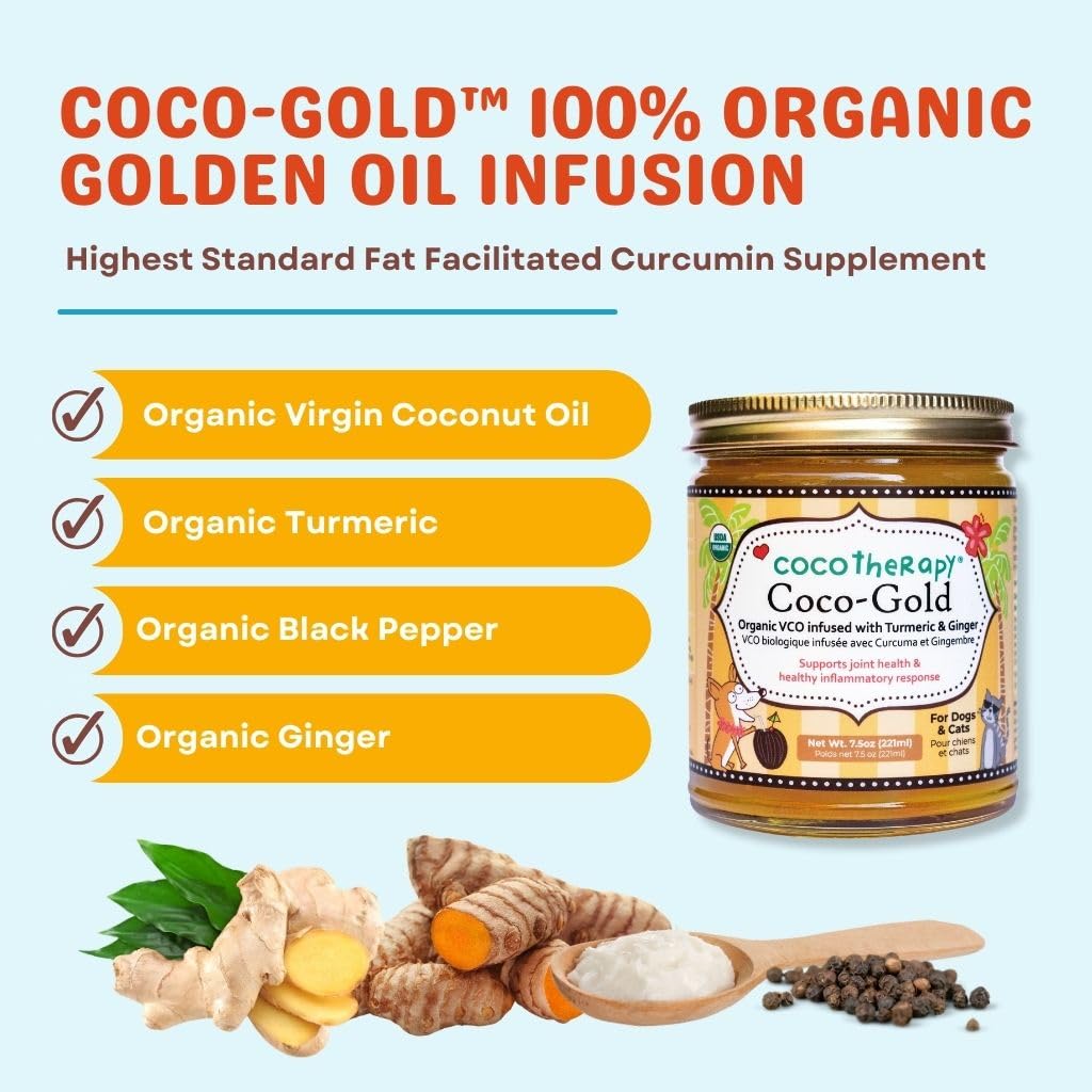 CocoTherapy Coco-Gold Organic Virgin Coconut Oil infused with Turmeric & Ginger, 7.5oz.
