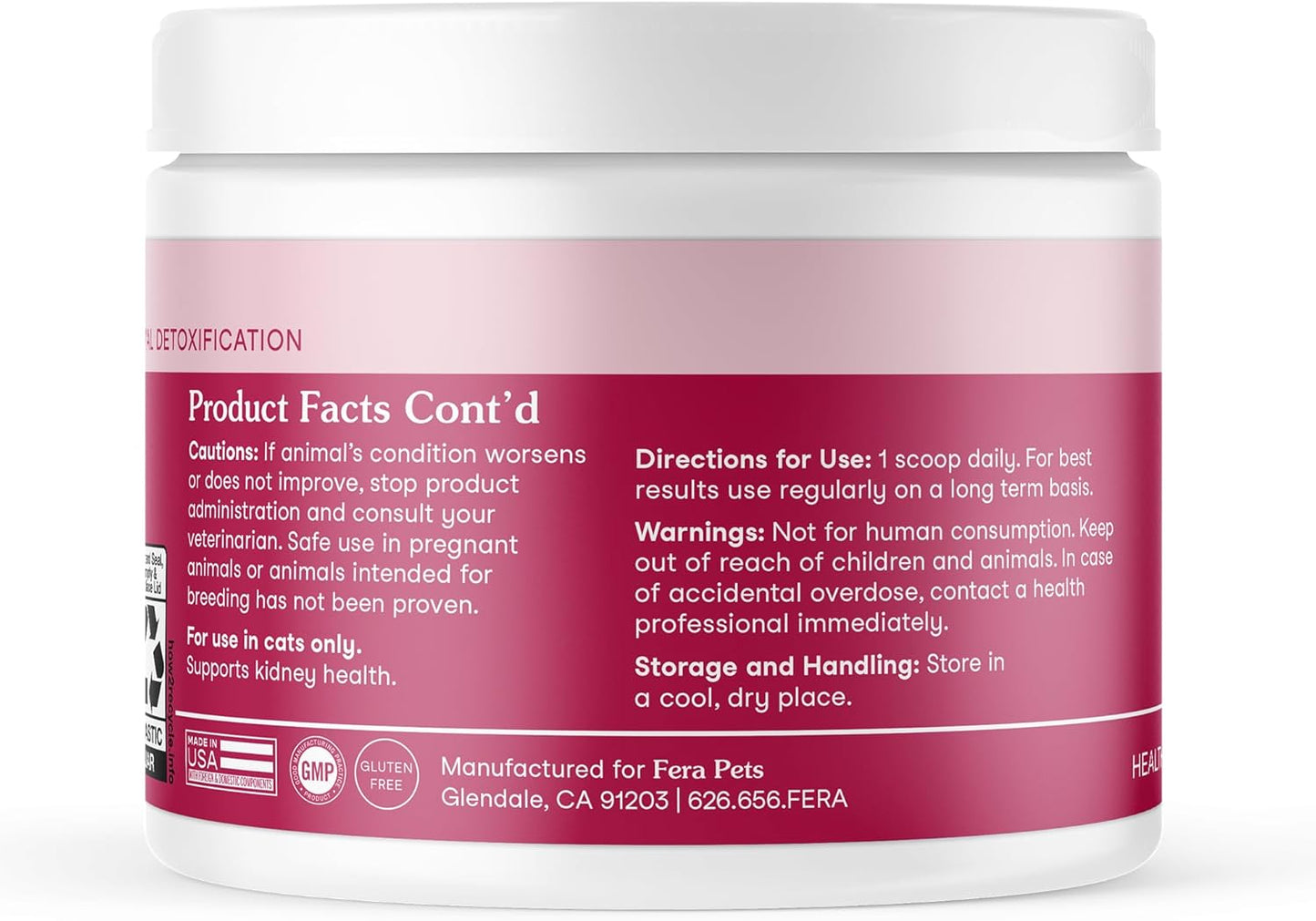 Fera Pet Organics Kidney Supplement for Cats - 60 Scoops - Vet Created Cat Supplement with Cordyceps Blend to Support Overall Kidney Health and Filtration - Powdered Food Topper