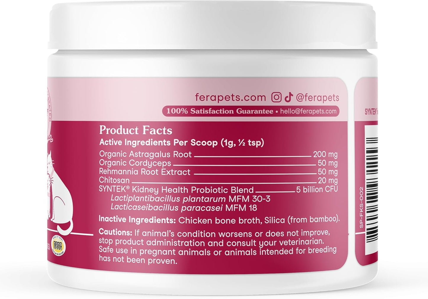 Fera Pet Organics Kidney Supplement for Cats - 60 Scoops - Vet Created Cat Supplement with Cordyceps Blend to Support Overall Kidney Health and Filtration - Powdered Food Topper