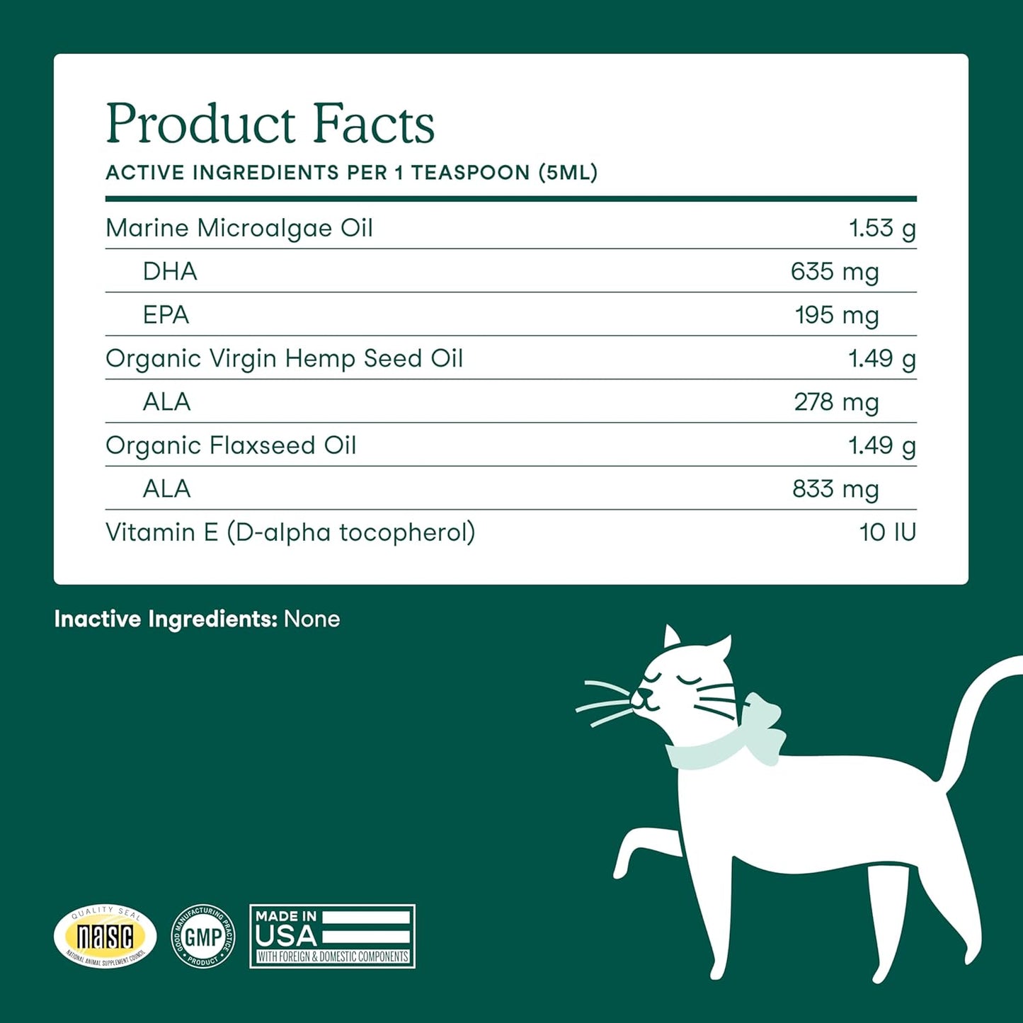 Fera Pet Organics Algae Oil 8 oz Plant Based, Vegan Omega 3 6 9 Supplement with EPA DHA & ALA for Dogs & Cats, Vet Created to Support Skin, Coat, Brain Heart, Immune System, 48 Servings