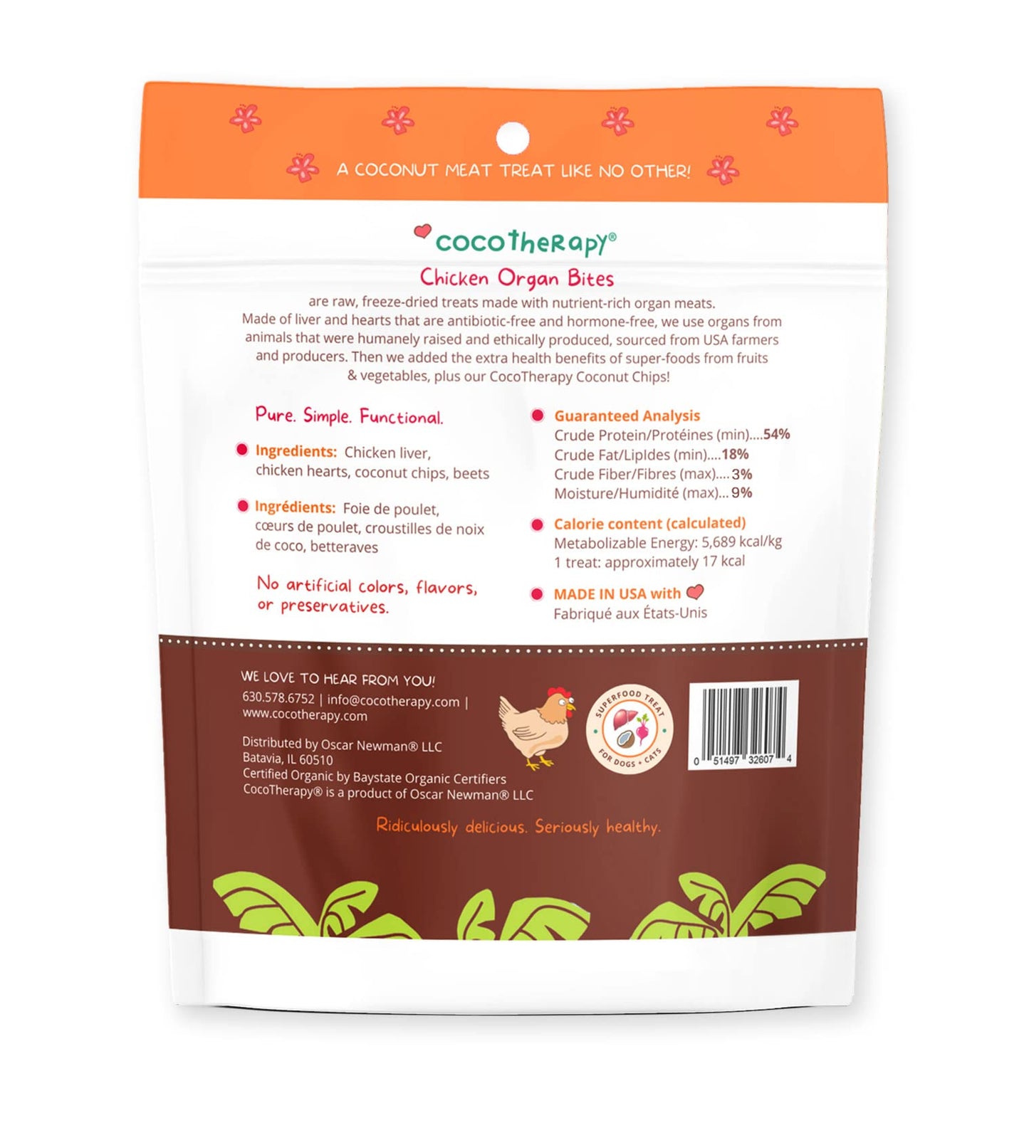 CocoTherapy Organ Bites! Dog and Cat Treat (Pork + Apple), 3 Oz.