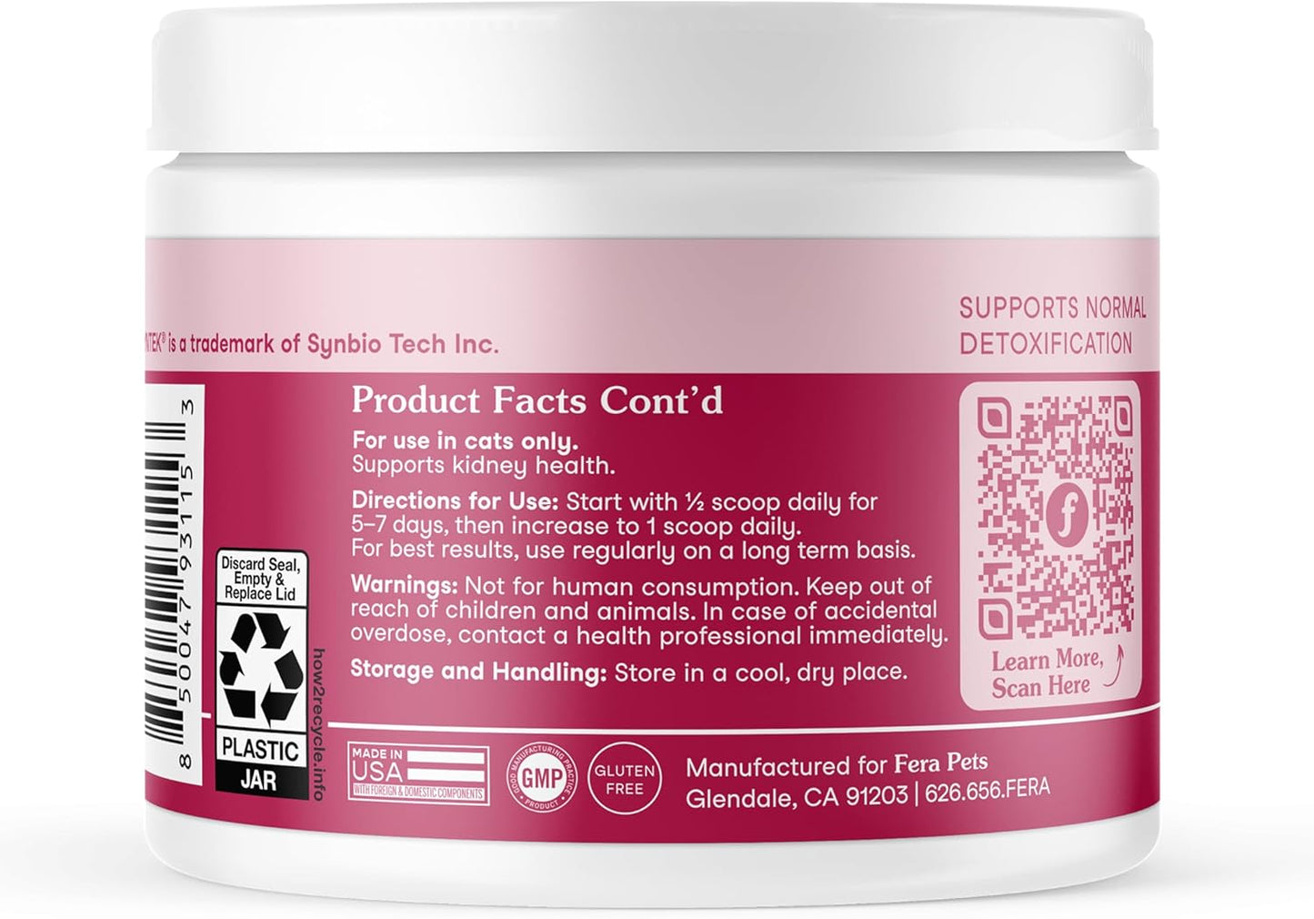 Fera Pet Organics Kidney Supplement for Cats - 60 Scoops - Vet Created Cat Supplement with Cordyceps Blend to Support Overall Kidney Health and Filtration - Powdered Food Topper