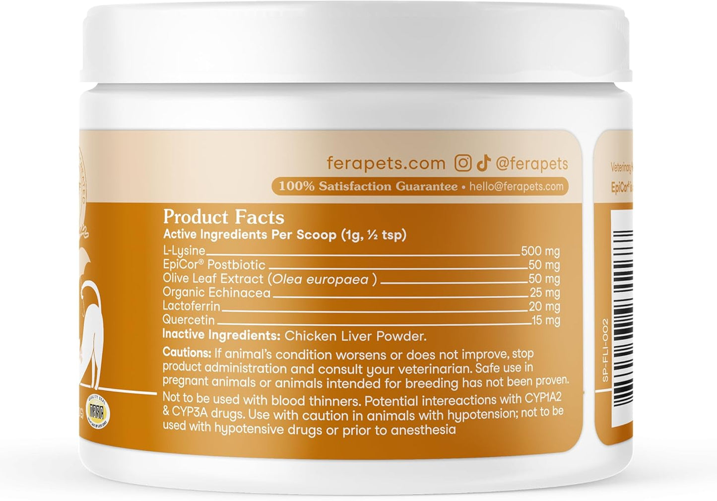 Fera Pet Organics Lysine Immune Supplement for Cats - 60 Scoops - Vet Created Cat Immune Support Supplement with Lysine, Postbiotics, and Echinacea to Support Immunity - Powdered Food Topper