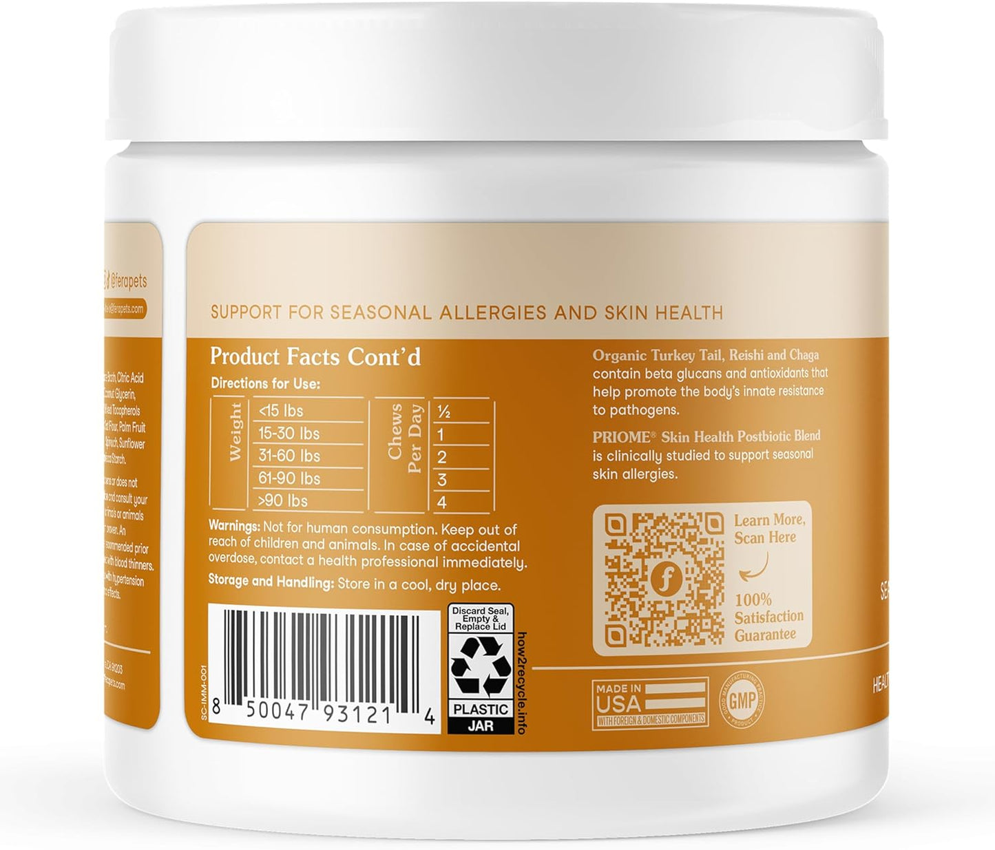 Fera Pet Organics Dog Allergy and Immune Support Supplement 90 Chews Vet Formulated with Mushrooms, Colostrum, and Postbiotics for Itchy Dog Relief and Immune Support