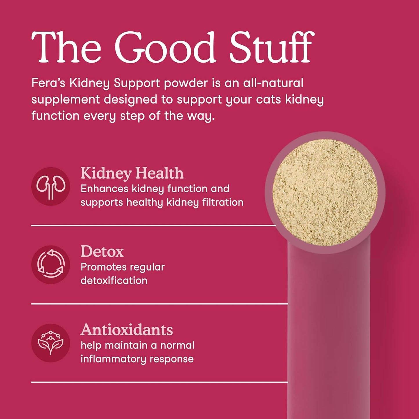 Fera Pet Organics Kidney Supplement for Cats - 60 Scoops - Vet Created Cat Supplement with Cordyceps Blend to Support Overall Kidney Health and Filtration - Powdered Food Topper