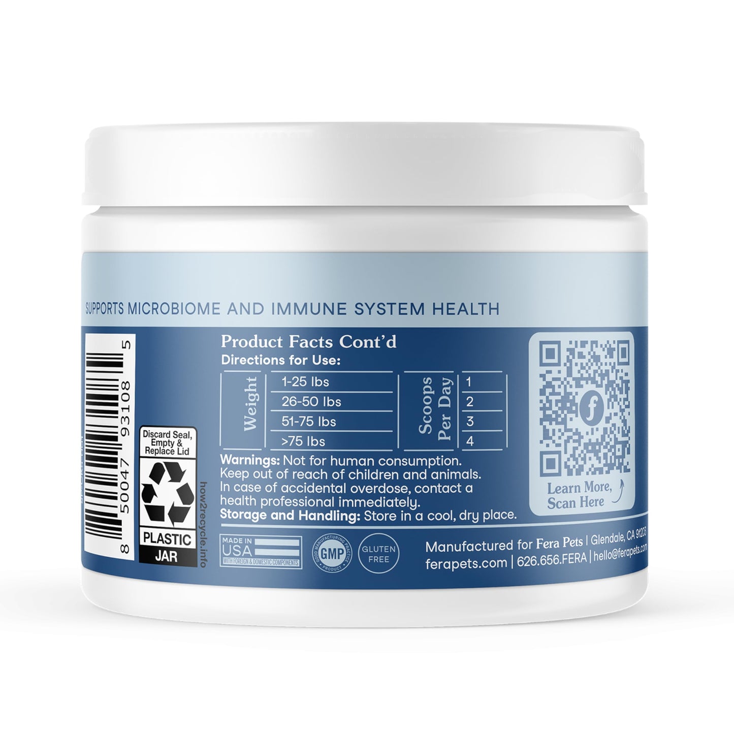 Fera Pet Organics Probiotics for Dogs & Cats - Vet Created - Cat & Dog Probiotic Supplement - 12 Strains & Prebiotics for Pet’s Digestion - 60 Scoops