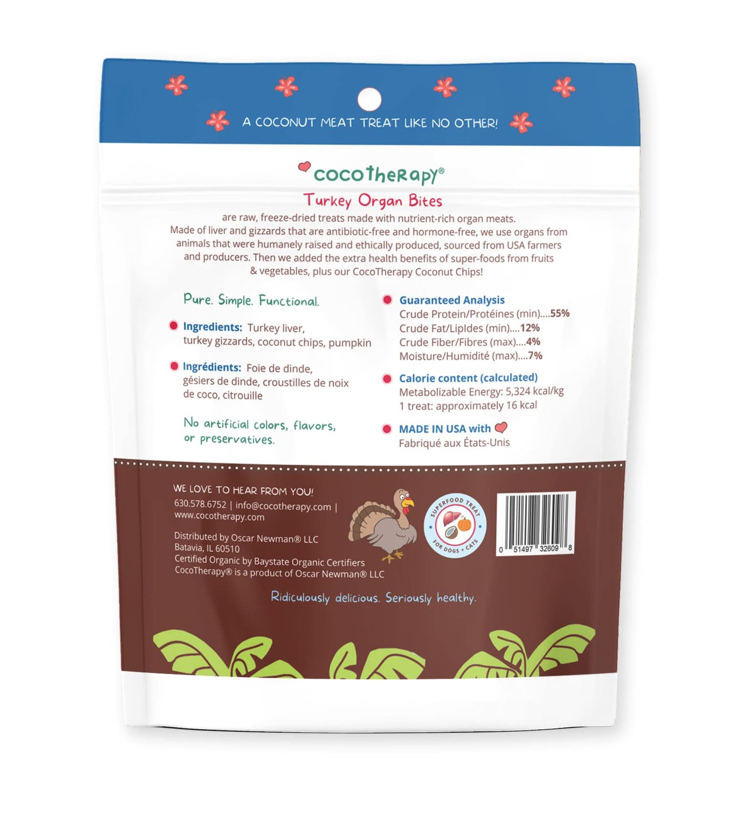 CocoTherapy Organ Bites! Dog and Cat Treat (Pork + Apple), 3 Oz.