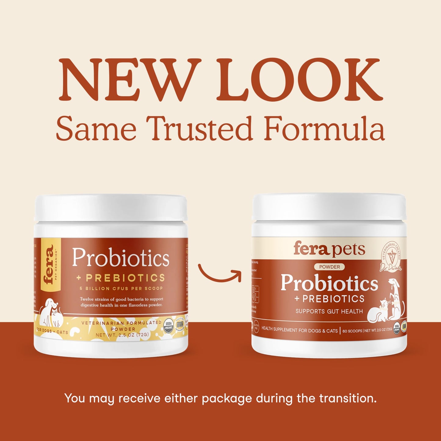 Fera Pet Organics Probiotics for Dogs & Cats - Vet Created - Cat & Dog Probiotic Supplement - 12 Strains & Prebiotics for Pet’s Digestion - 60 Scoops