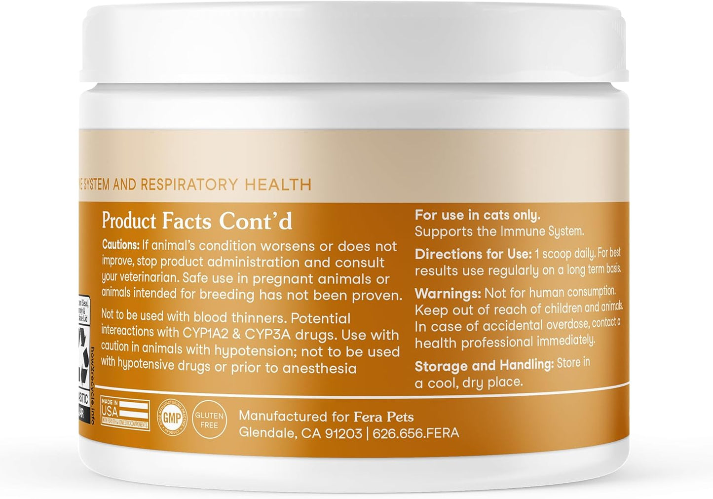 Fera Pet Organics Lysine Immune Supplement for Cats - 60 Scoops - Vet Created Cat Immune Support Supplement with Lysine, Postbiotics, and Echinacea to Support Immunity - Powdered Food Topper
