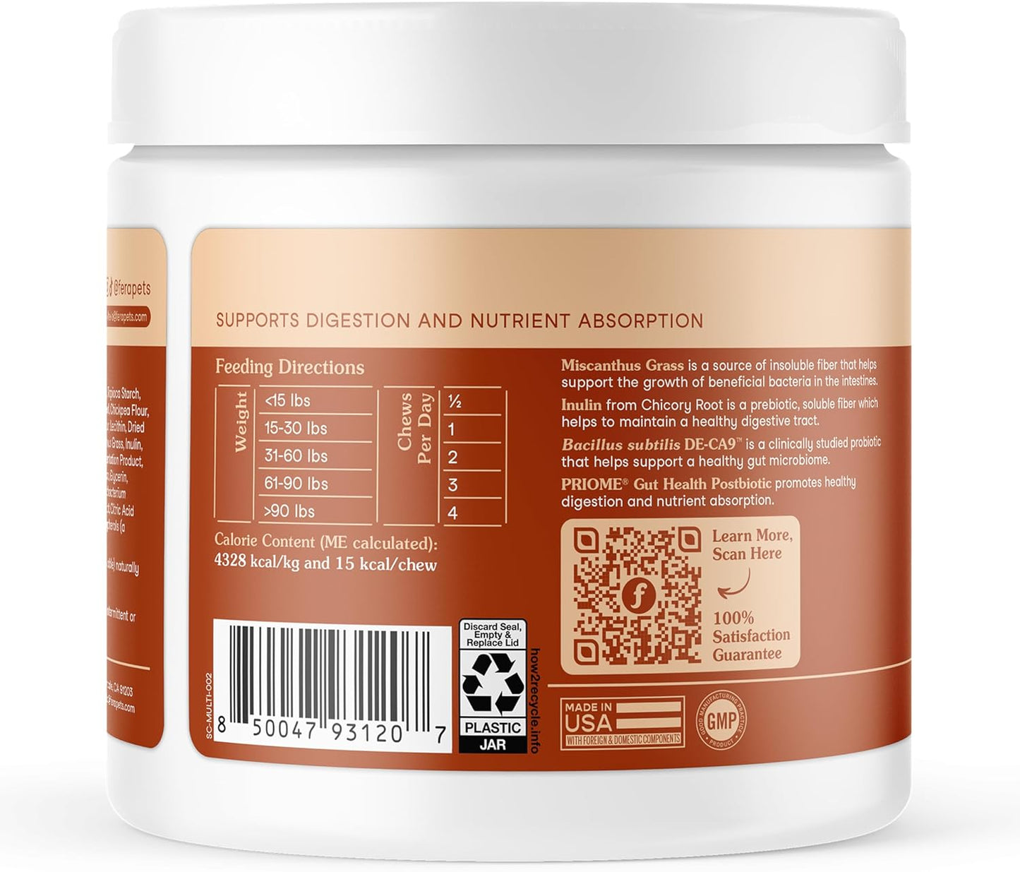 Fera Pet Organics Probiotics for Dogs 90 Chews Vet Formulated Dog Probiotics for Digestive Health, Nutrient Absorption, and Immune Health