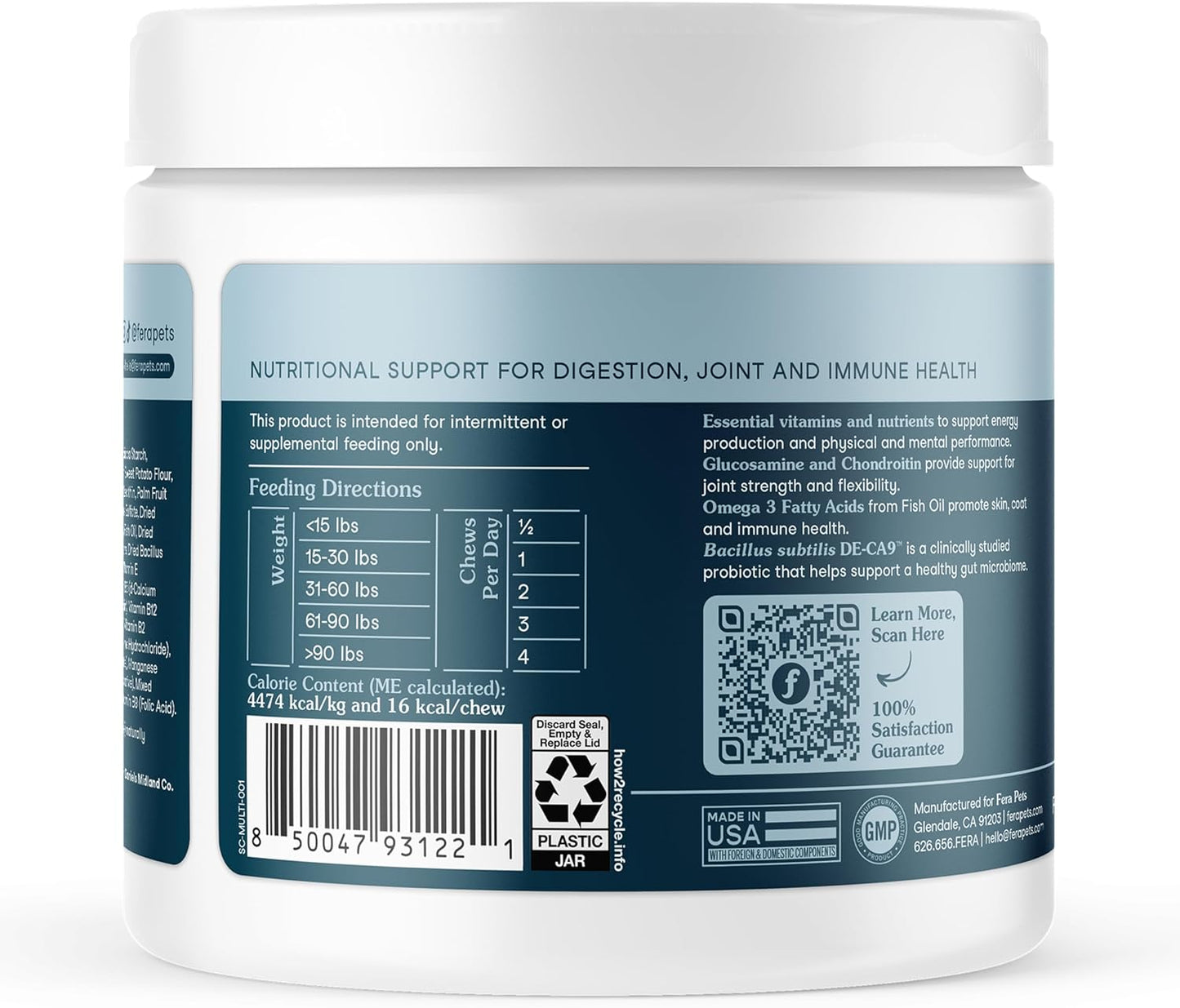 Fera Pet Organics Dog Multivitamin Soft Chews 90 Chews Vet Formulated with Dog Probiotics, Glucosamine Chondroitin for Dogs, and Vitamins for Nose to Tail Support
