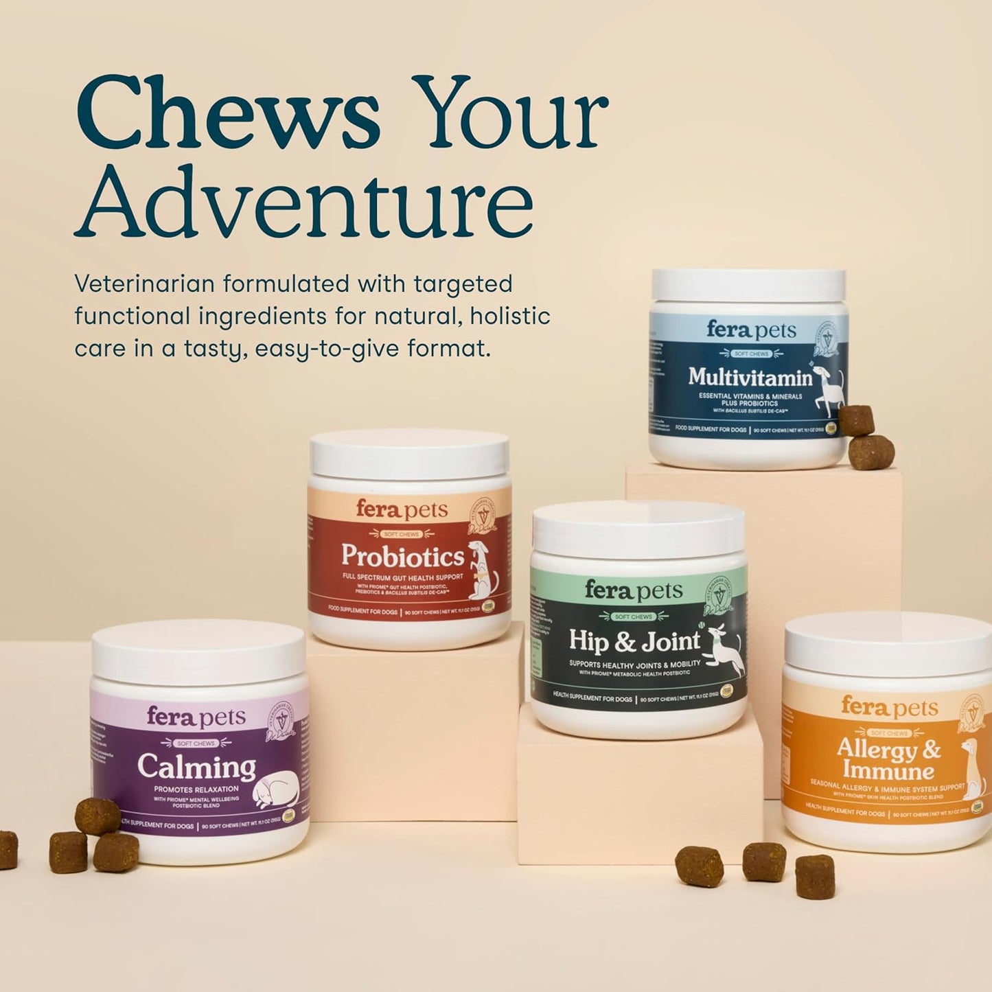 Fera Pet Organics Dog Multivitamin Soft Chews 90 Chews Vet Formulated with Dog Probiotics, Glucosamine Chondroitin for Dogs, and Vitamins for Nose to Tail Support