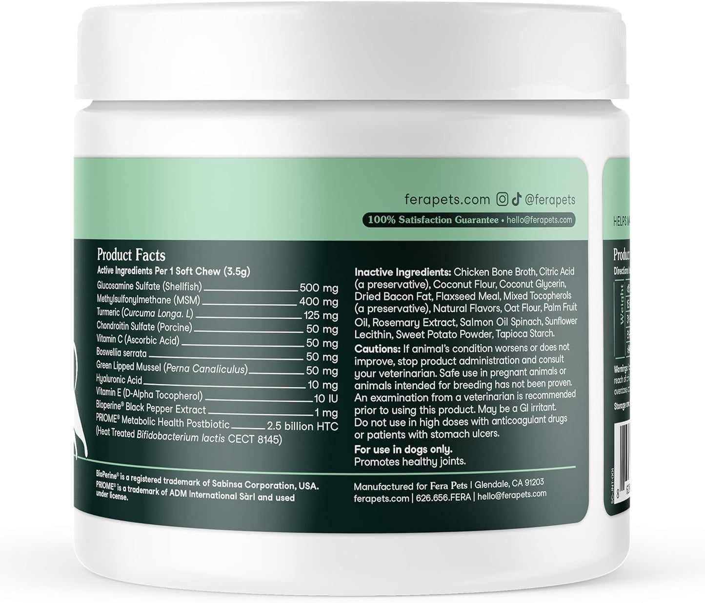 Fera Pet Organics Hip and Joint Supplement for Dogs 90 Chews Vet Created with Glucosamine Chondroitin, Omega 3, and Postbiotics to Support Overall Joint Health, Comfort, and Mobility
