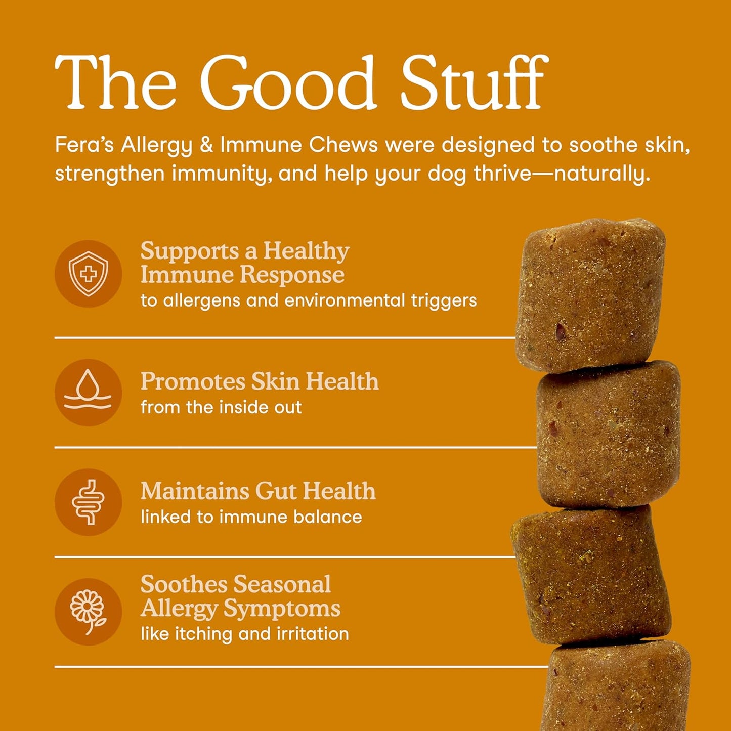 Fera Pet Organics Dog Allergy and Immune Support Supplement 90 Chews Vet Formulated with Mushrooms, Colostrum, and Postbiotics for Itchy Dog Relief and Immune Support