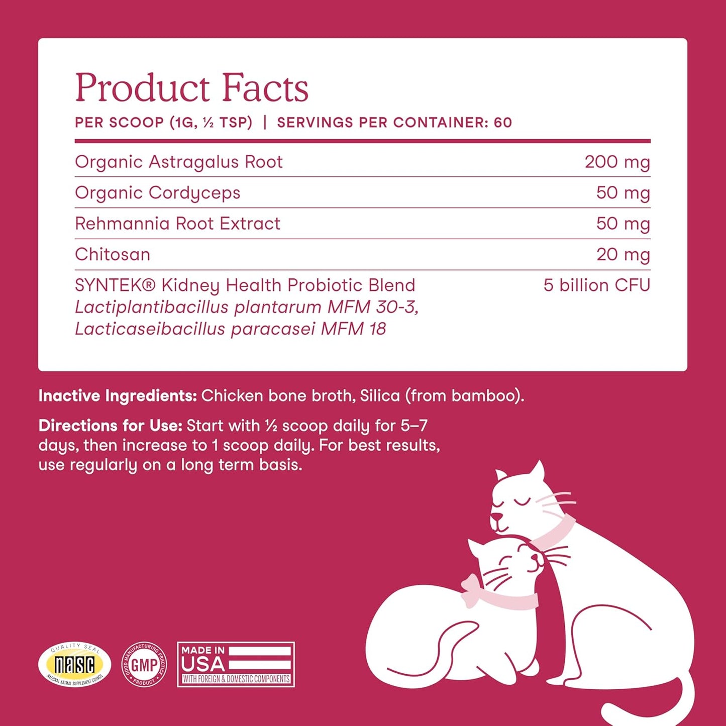 Fera Pet Organics Kidney Supplement for Cats - 60 Scoops - Vet Created Cat Supplement with Cordyceps Blend to Support Overall Kidney Health and Filtration - Powdered Food Topper