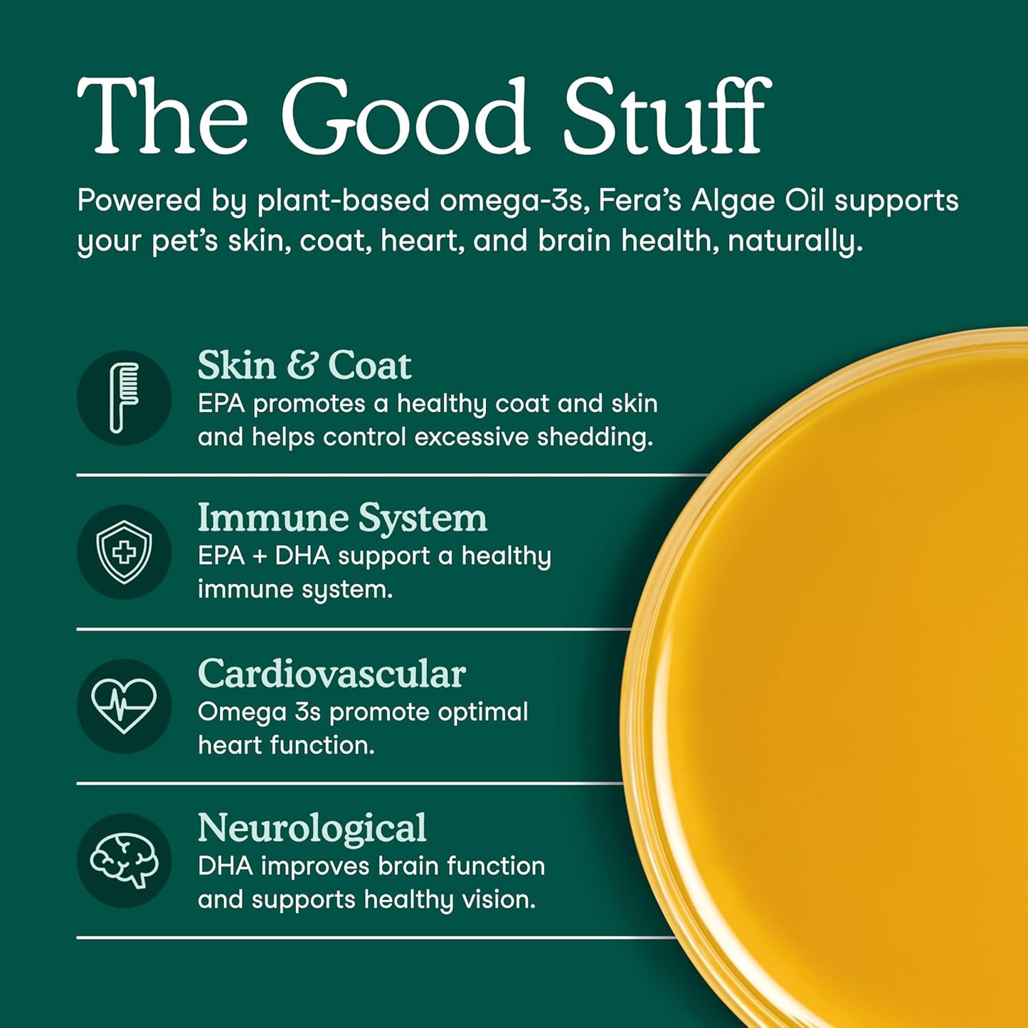 Fera Pet Organics Algae Oil 8 oz Plant Based, Vegan Omega 3 6 9 Supplement with EPA DHA & ALA for Dogs & Cats, Vet Created to Support Skin, Coat, Brain Heart, Immune System, 48 Servings