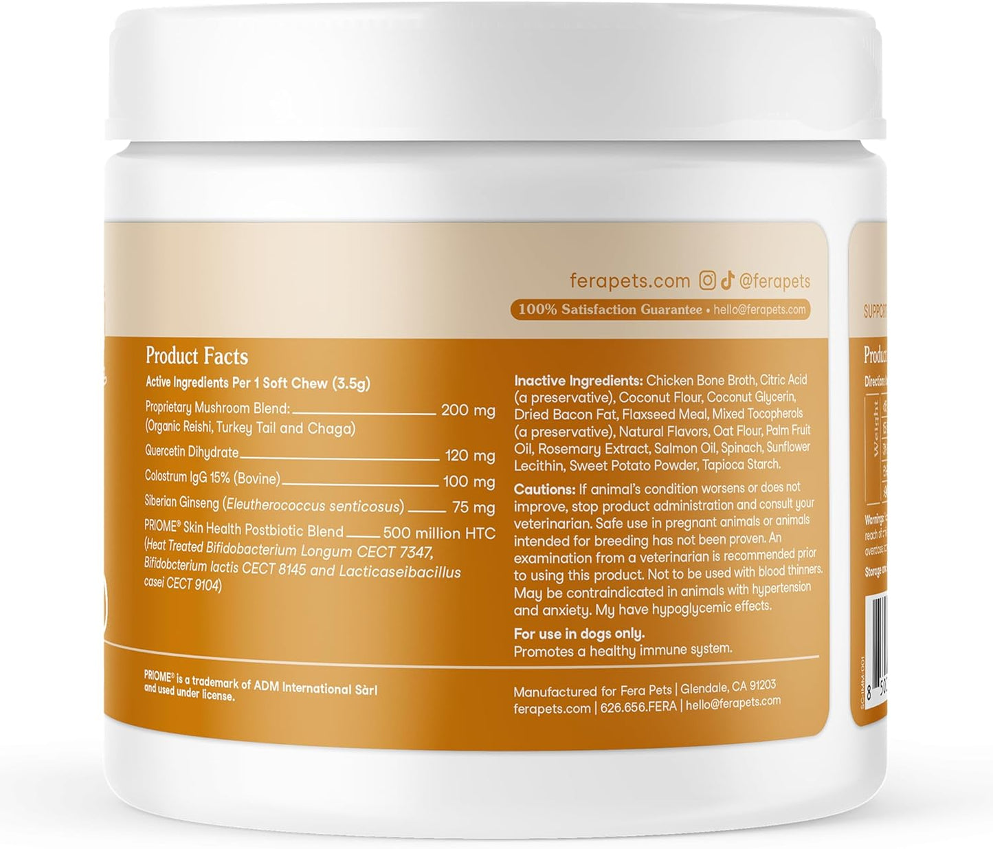 Fera Pet Organics Dog Allergy and Immune Support Supplement 90 Chews Vet Formulated with Mushrooms, Colostrum, and Postbiotics for Itchy Dog Relief and Immune Support