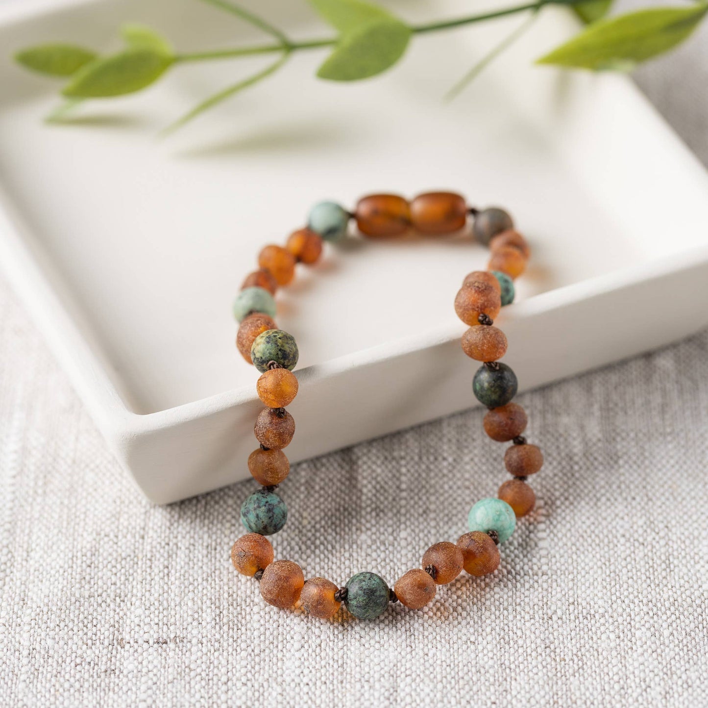 Pet | African Turquoise + Raw Cognac Amber Collar