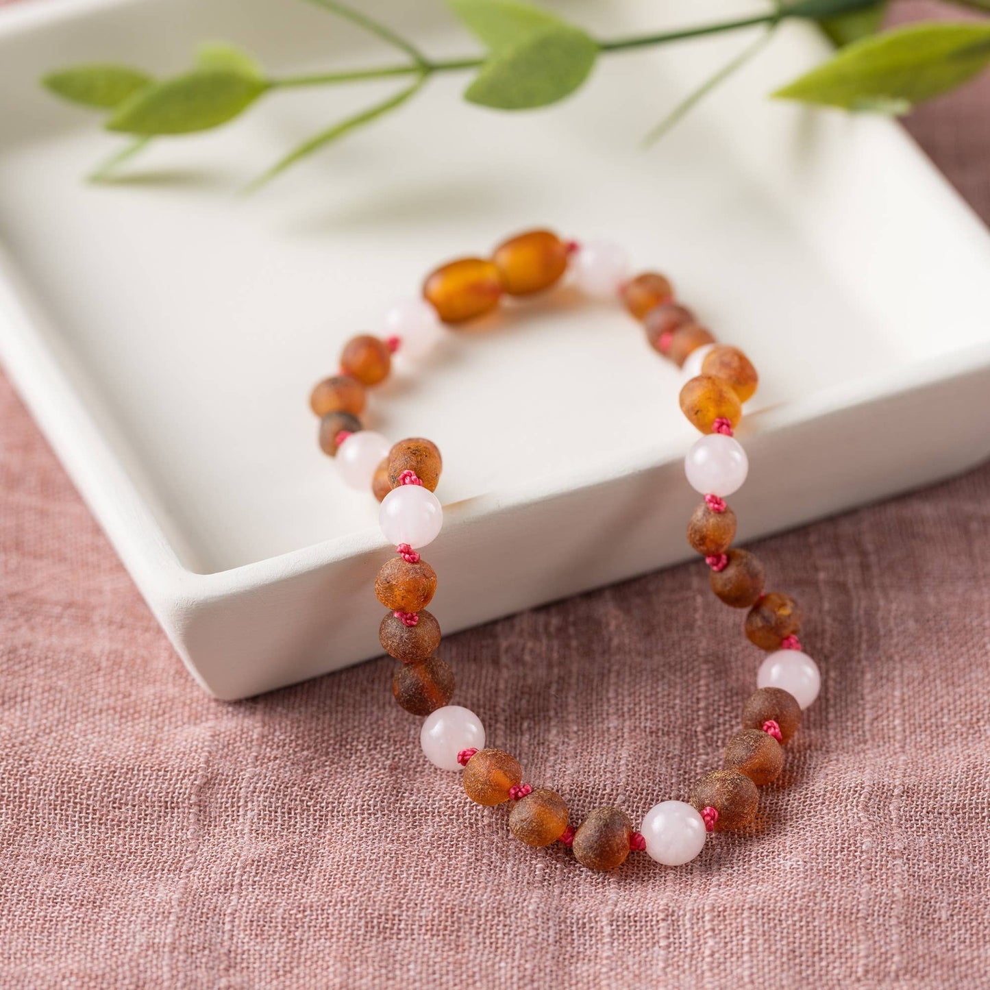 Pet | Rose Quartz + Raw Cognac Amber Collar