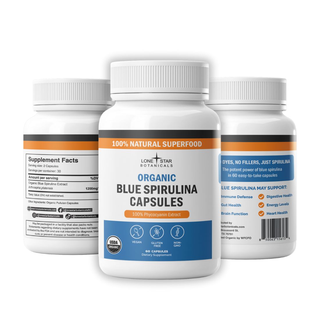 Organic Blue Spirulina Extract Powder Capsules -- 60ct