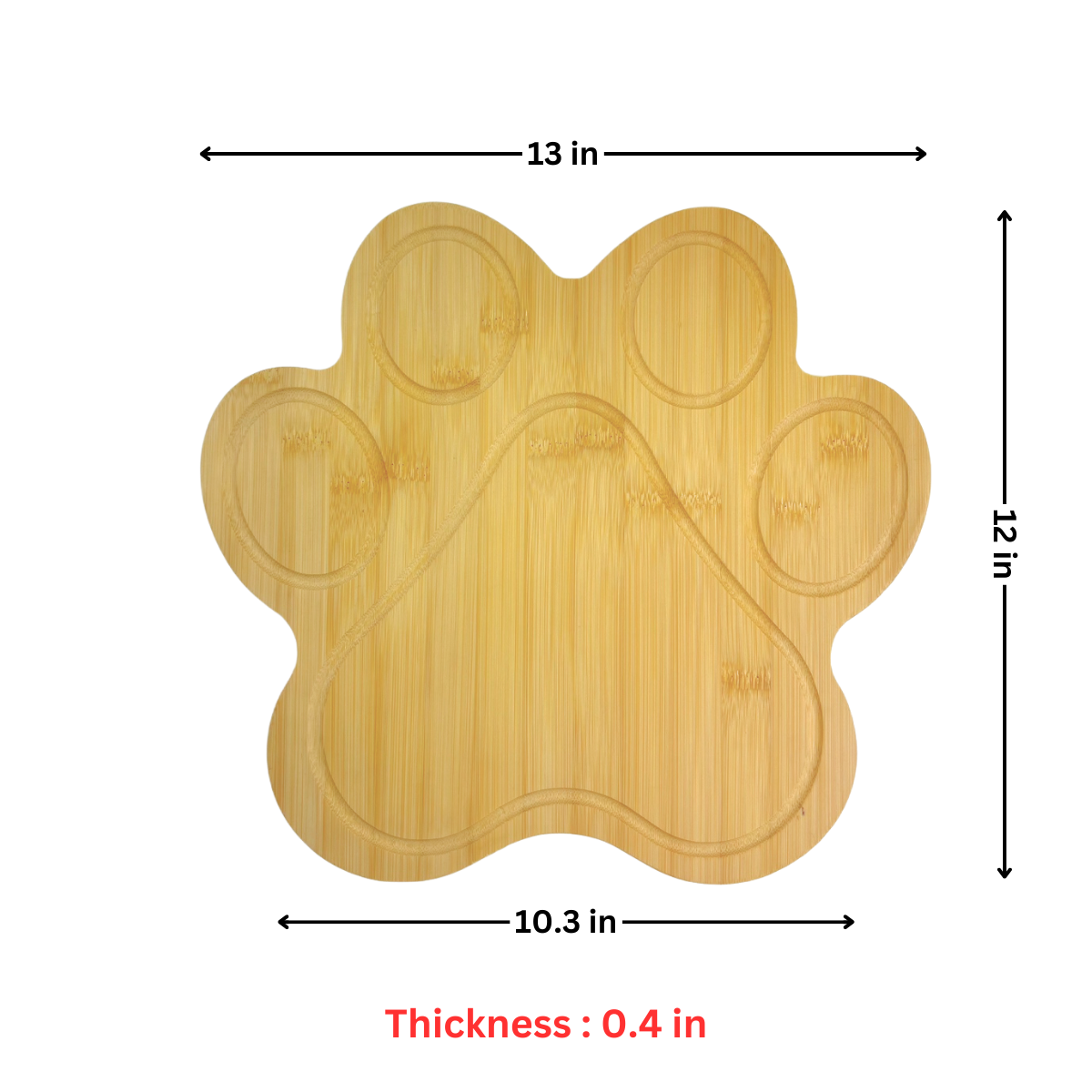 13" Animal Paw Shaped Plain Bamboo Cutting Board