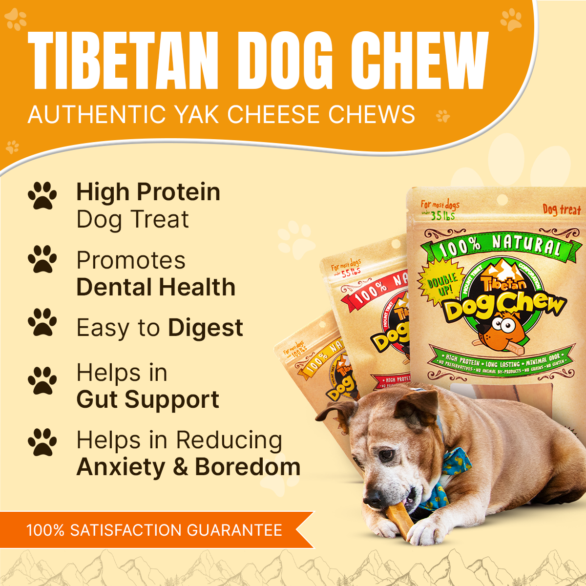 Tibetan Dog Chew for dogs under 70 lbs- Xtra Large
