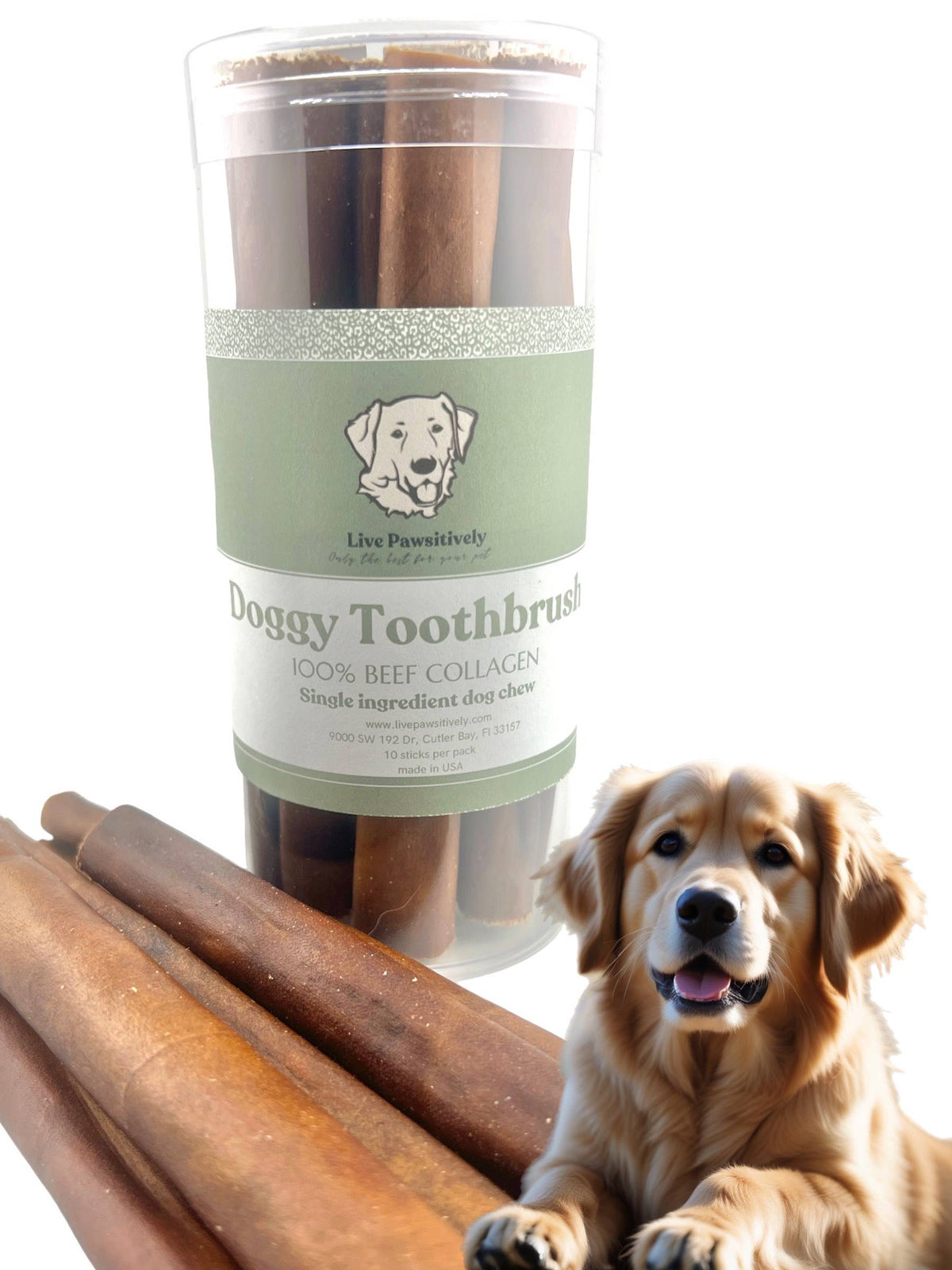 6" Beef Collagen Sticks (Doggy Toothbrush) 8 Sticks 