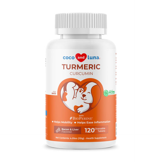 Turmeric for Dogs Anti Inflammatory Pain Relief - 120 Chewable Tablets Hip & Joint Support with Curcumin and BioPerine, Antioxidant, Cardiovascular Health