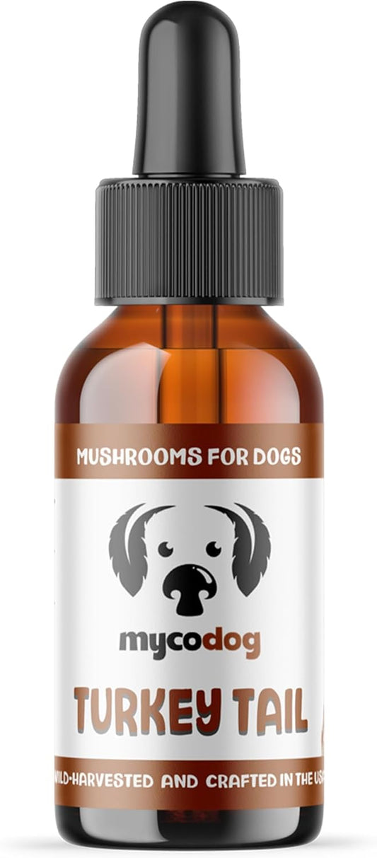 Turkey Tail Mushroom for Dogs: Dual-Extracted Dog Immune Support Tincture for Defenses, Liver & Kidney, Cognition, Cardio, Detox, & Reproduction - Strictly Extracted from Fruiting Bodies