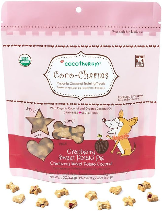 CocoTherapy Coco-Charms Training Treats, 100% USDA Certified Organic, Non-GMO, Vegan, 100% Human Grade, Cranberry Sweet Potato Pie, 5 oz.