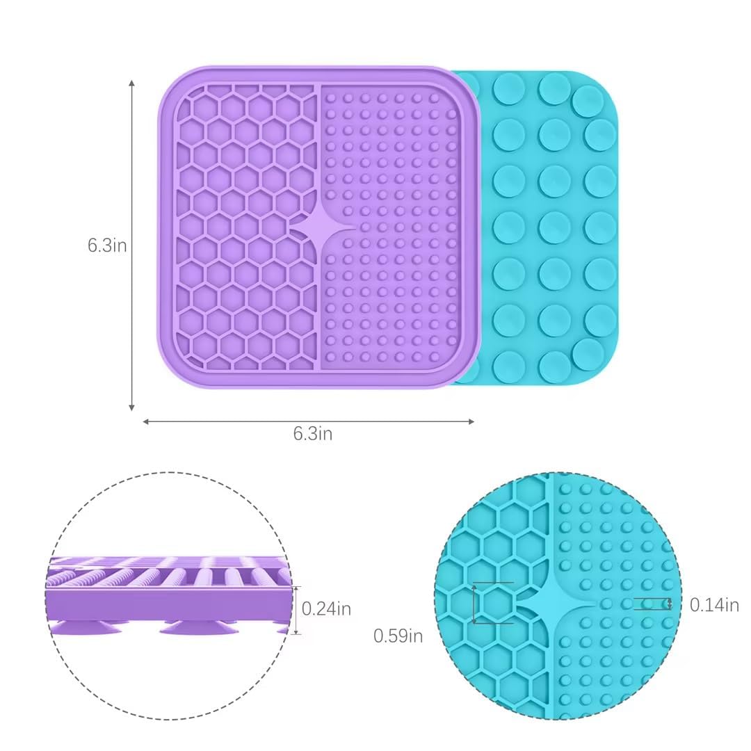 MateeyLife 2PCS Large Lick Mat for Dogs and Cats, Licking Mats for Dog Anxiety Relief, Cat Peanut Butter Lick Pad for Boredom Reducer, Dog Treat Mat Perfect for Bathing Grooming Purple&Light Blue