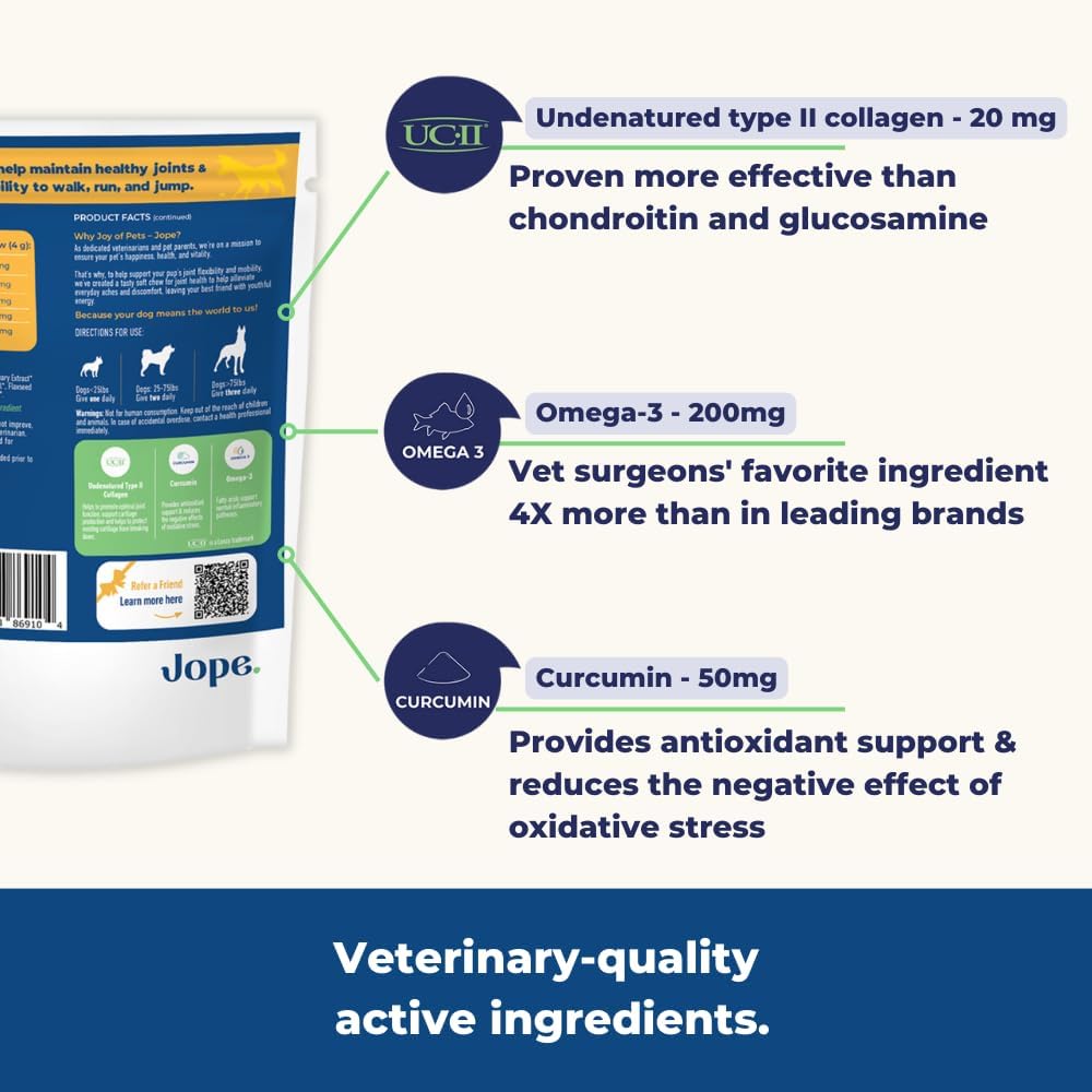 Jope Hip and Joint Dog Chews with UC-II® Collagen - More Effective Than Glucosamine - Veterinarian-Developed - Recommended for Small, Medium and Large Dogs - Cold-Pressed & Third-Party Tested