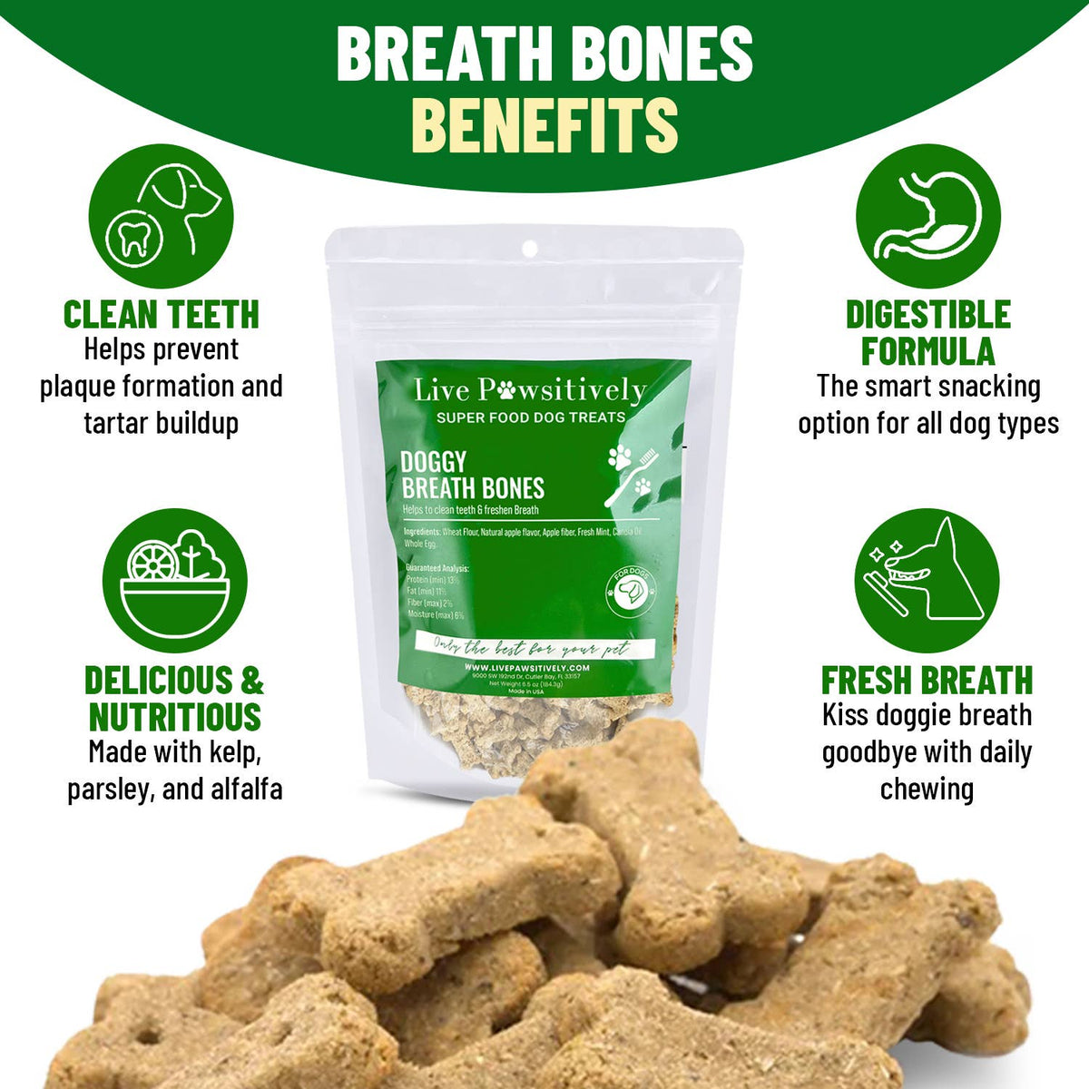 Doggy Breath Bones, Dog treats for better Breath