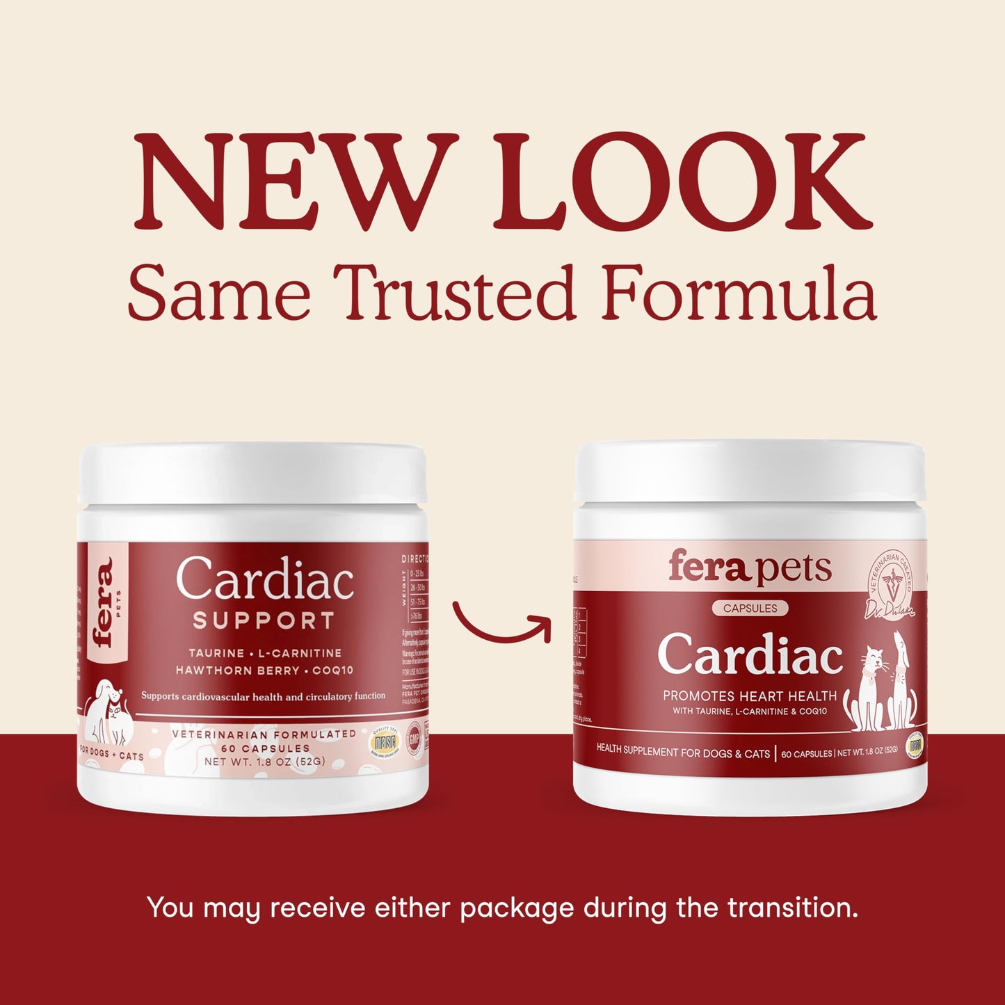 Fera Pets Cardiac Supplement for Dogs & Cats – 120 Capsules - Vet Created -Cardiovascular Function & Strength-Taurine, CoQ10, Organic Hawthorne Berry