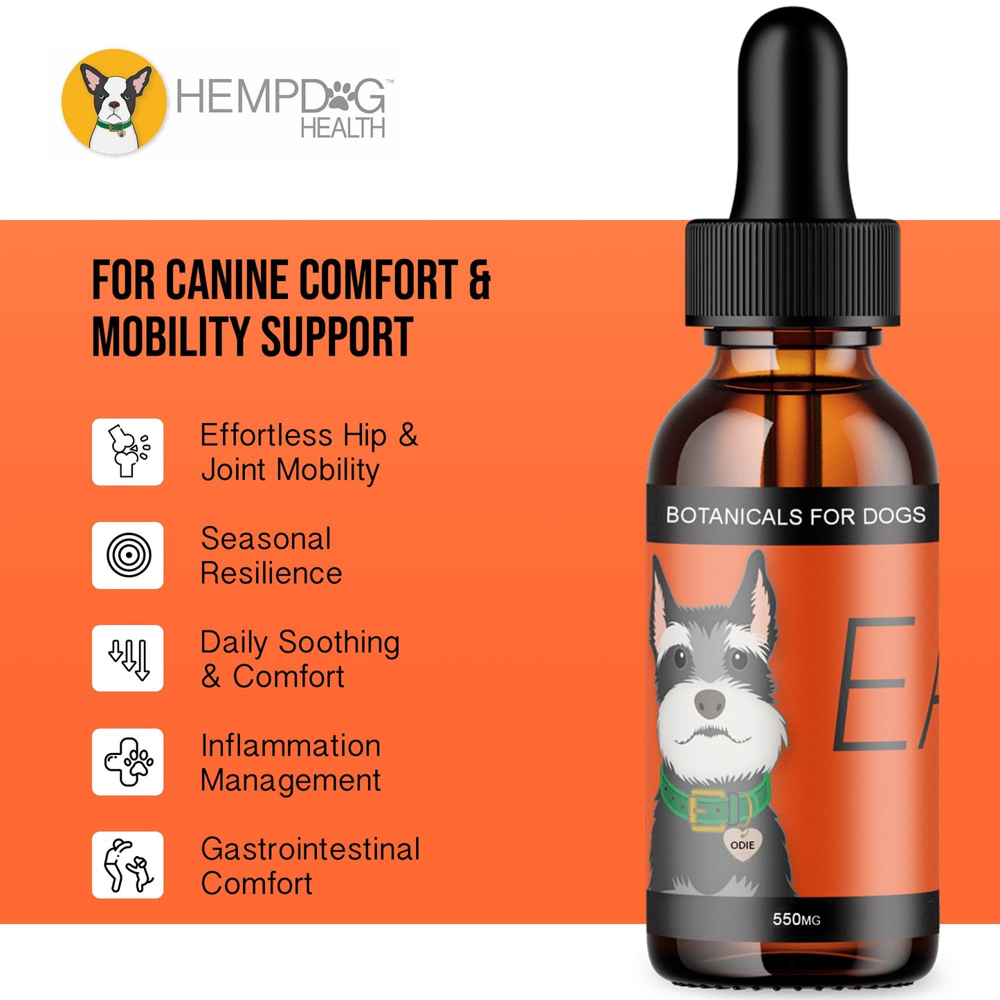 Ease - Hemp Oil for Dogs - Hemp Oil for Canine Mobility, Breathing, Skin, & Daily Comfort - Balance & Defenses - 100% Natural Drops