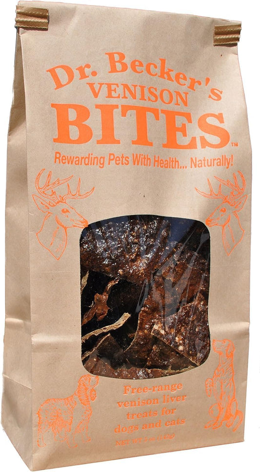 Dr. Becker's Venison Bites | 100% Pure Meat Protein | Grain Free Liver Training Treats for Dogs & Cats, 5 oz