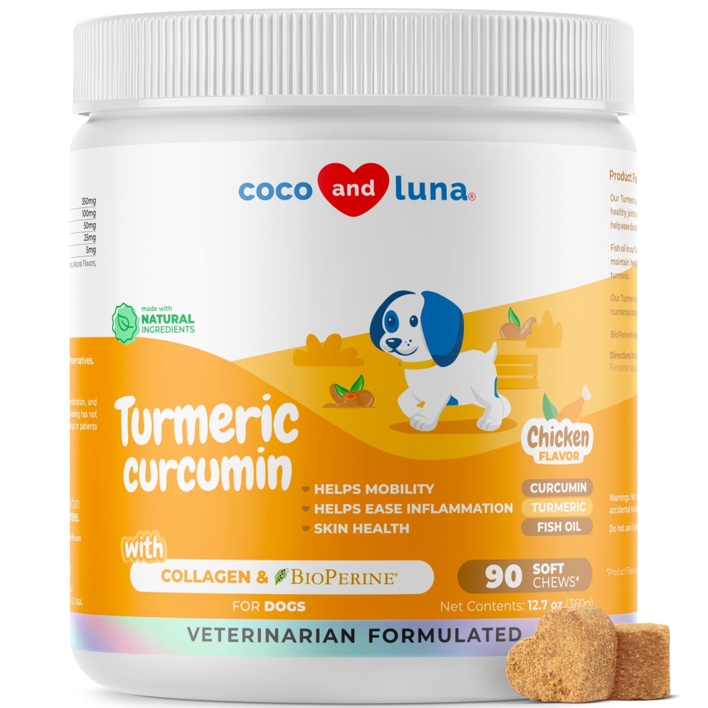 Turmeric for Dogs Anti Inflammatory Pain Relief - 120 Chewable Tablets Hip & Joint Support with Curcumin and BioPerine, Antioxidant, Cardiovascular Health