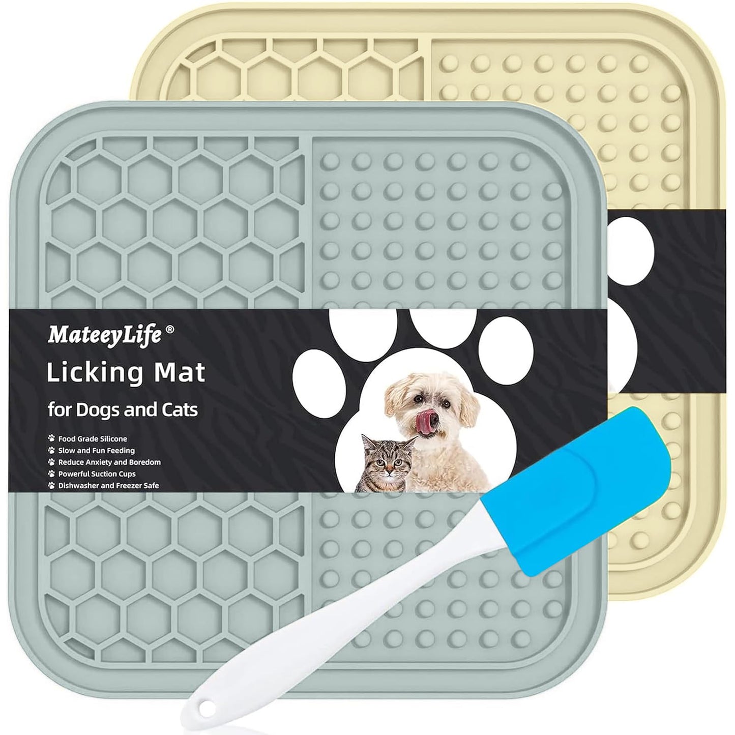 MateeyLife 2PCS Large Lick Mat for Dogs and Cats, Licking Mats for Dog Anxiety Relief, Cat Peanut Butter Lick Pad for Boredom Reducer, Dog Treat Mat Perfect for Bathing Grooming Purple&Light Blue