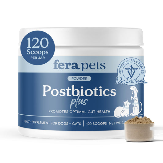 Fera Pet Organics Probiotics for Dogs & Cats - Vet Created - Cat & Dog Probiotic Supplement - 12 Strains & Prebiotics for Pet’s Digestion - 60 Scoops