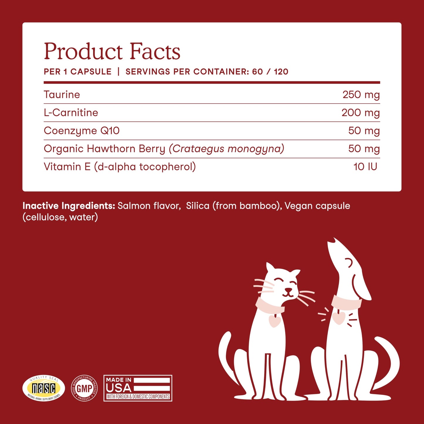 Fera Pets Cardiac Supplement for Dogs & Cats – 120 Capsules - Vet Created -Cardiovascular Function & Strength-Taurine, CoQ10, Organic Hawthorne Berry