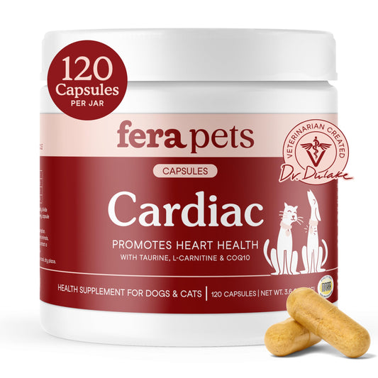 Fera Pets Cardiac Supplement for Dogs & Cats – 120 Capsules - Vet Created -Cardiovascular Function & Strength-Taurine, CoQ10, Organic Hawthorne Berry