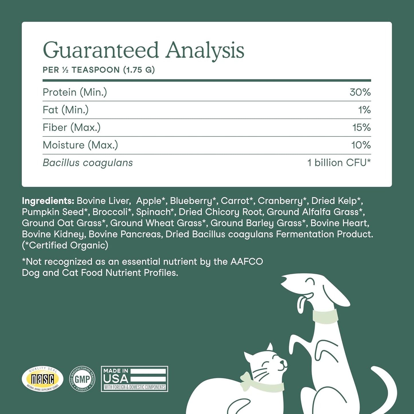 Fera Pet Organics Whole Food Multivitamin Cat and Dog Food Topper - Vet Created Cat & Dog Vitamins Plus Minerals, Micronutrients, Prebiotics and Probiotics – Powder Supplement - 3.7oz