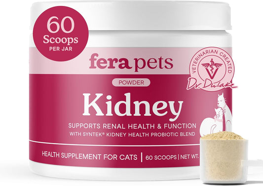 Fera Pet Organics Kidney Supplement for Cats - 60 Scoops - Vet Created Cat Supplement with Cordyceps Blend to Support Overall Kidney Health and Filtration - Powdered Food Topper