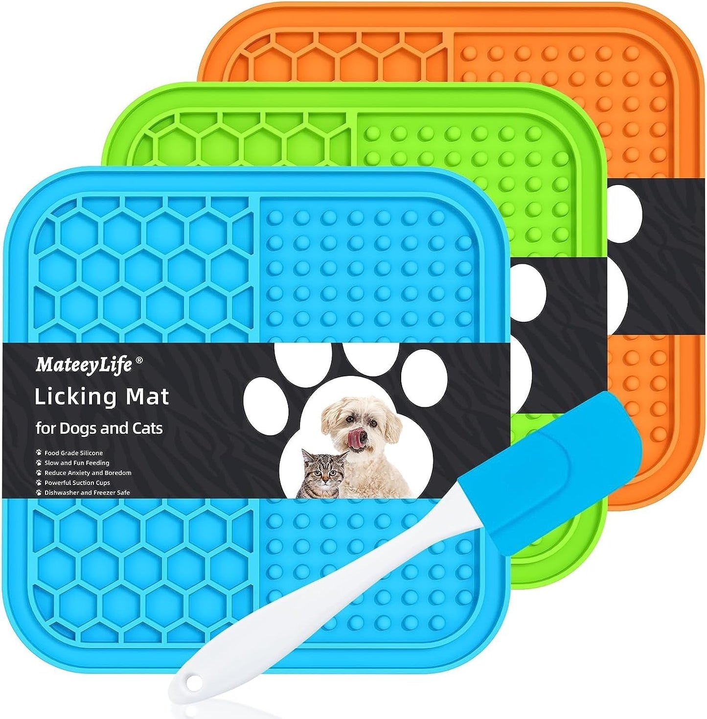 MateeyLife 2PCS Large Lick Mat for Dogs and Cats, Licking Mats for Dog Anxiety Relief, Cat Peanut Butter Lick Pad for Boredom Reducer, Dog Treat Mat Perfect for Bathing Grooming Purple&Light Blue